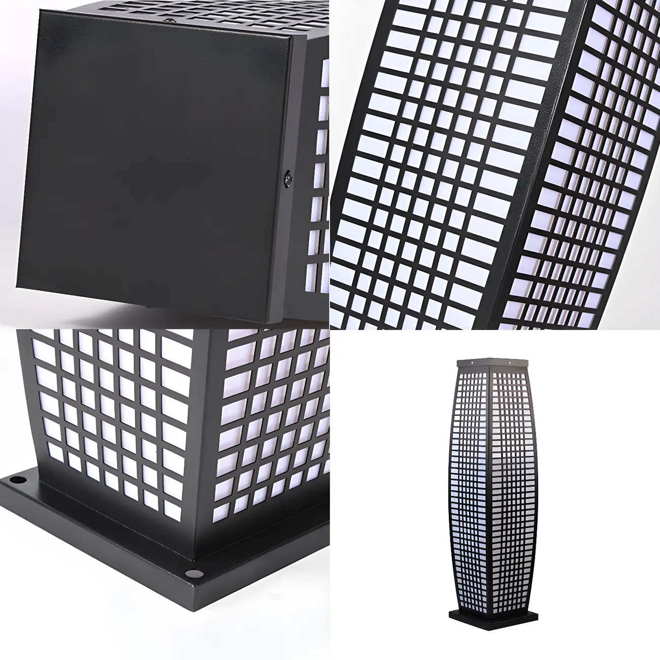 Black Metal Grid Vertical Post Cap Light