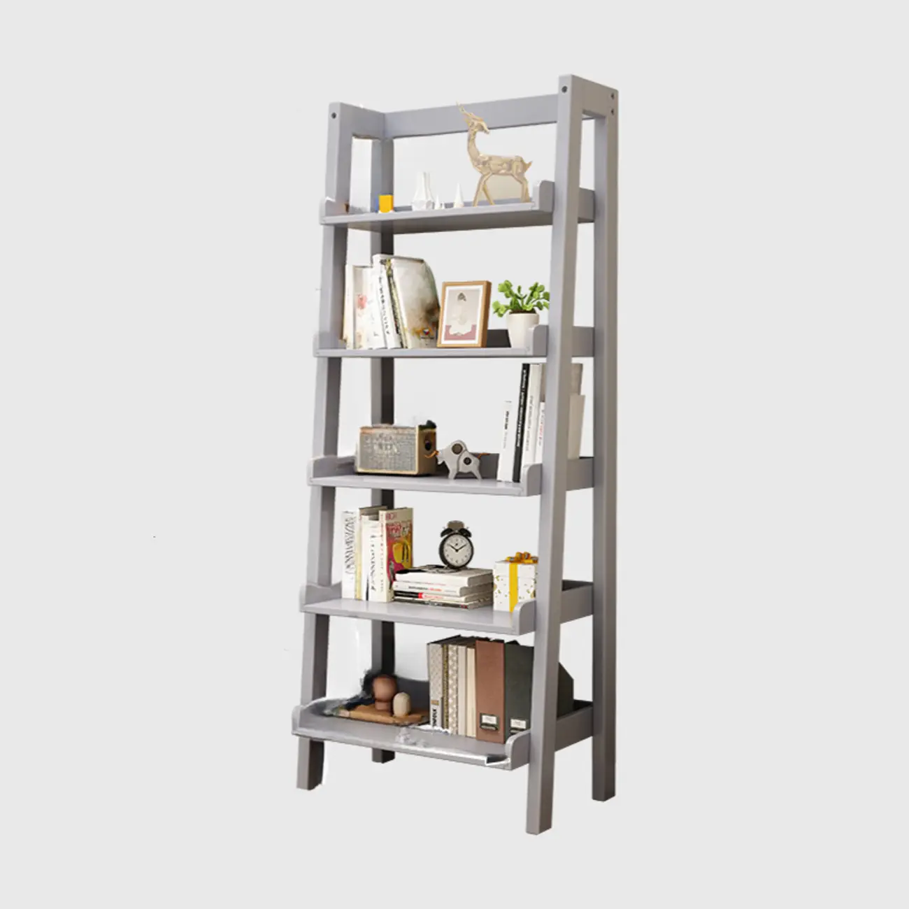 Scandinavian Rectangle Wood 5-Tier Ladder Bookcase