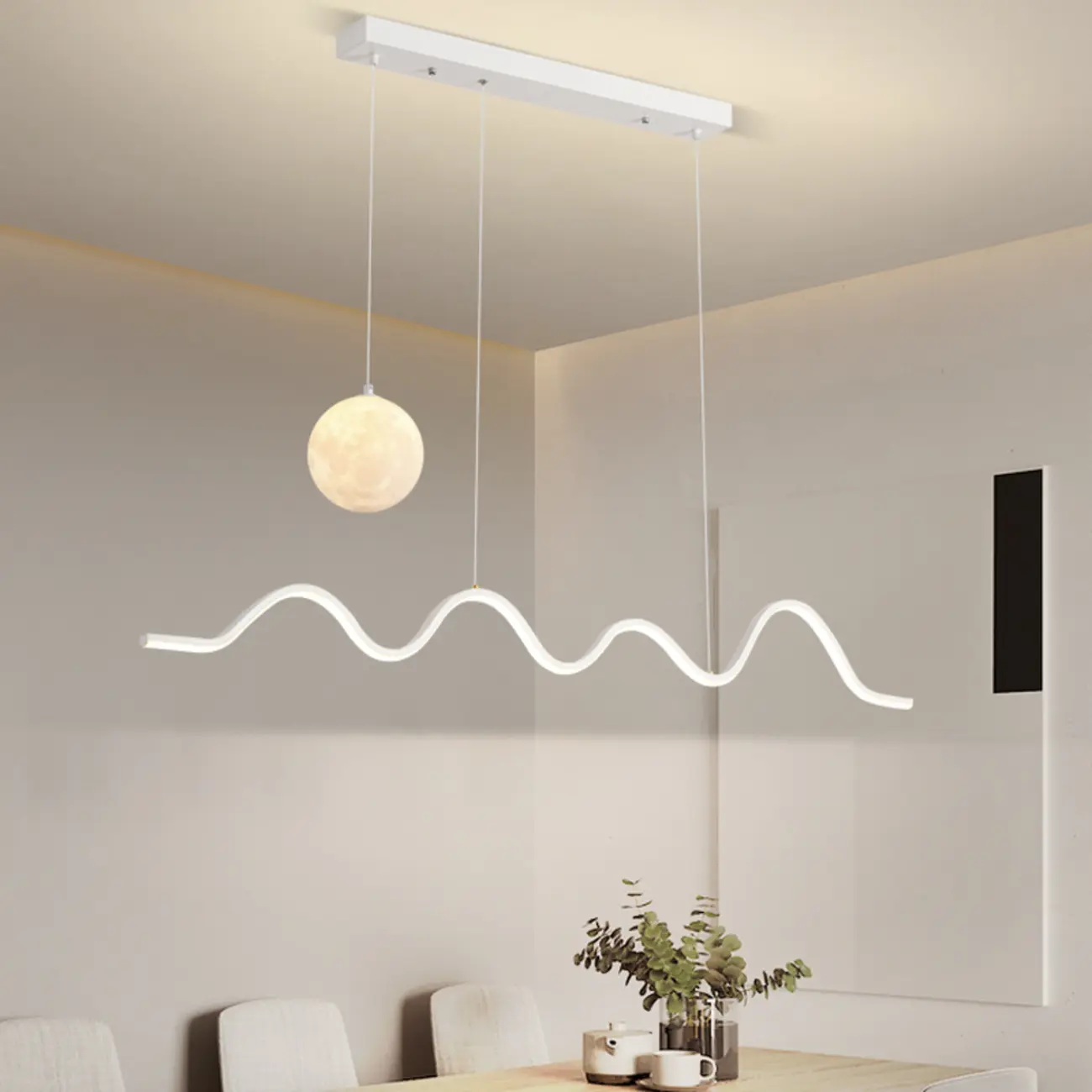 Art Decor Modern 2-Light Wave Pendant Light Multi Diming
