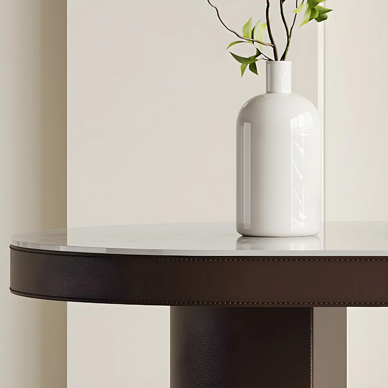 Modern White Stone Brown Wood Dual Pedestal Bar Tables