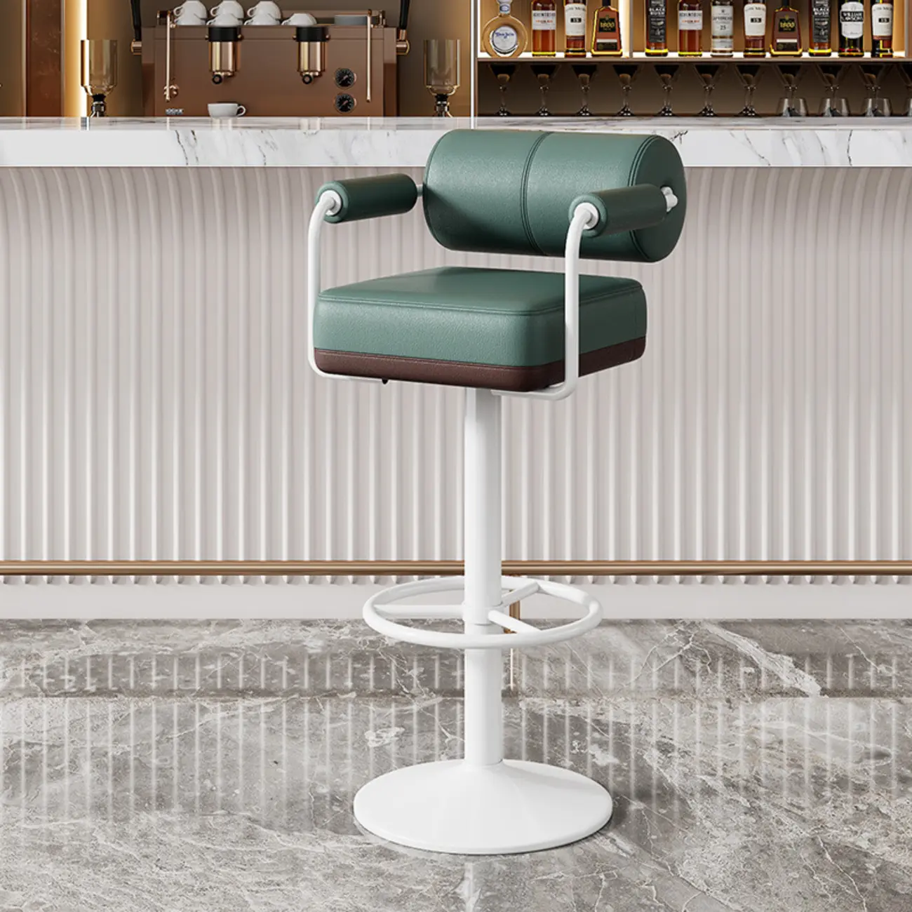 Square Adjustable Leather Gold Legs Swivel Bar Stools