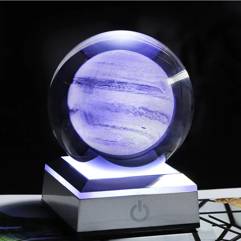 HULIANFU New 80mm K9 Crystal Solar System Planet Globe 3D Laser Engraved Sun System Ball with Touch Switch LED Light Base Astronomy Gifts - Deanwangkt