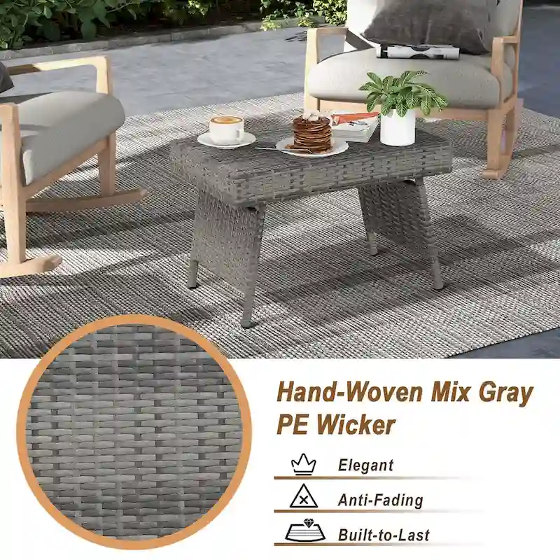 Costway Patio Folding Rattan Wicker Side Table End Coffee Table - 24 x 16 x 16 (L x W x H)