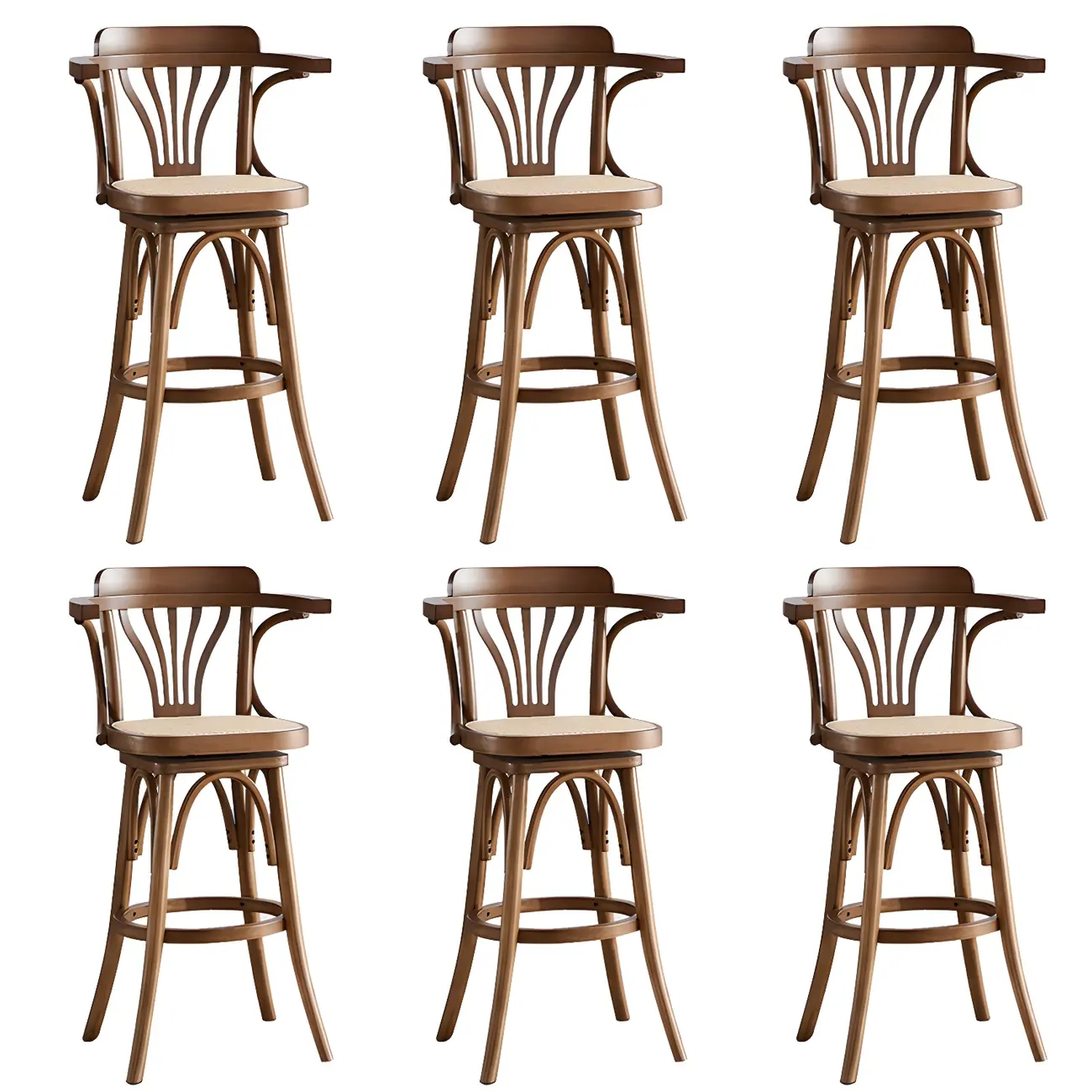 Timeless Square Rattan Wood Low Back Bar Stool in Brown/ Black