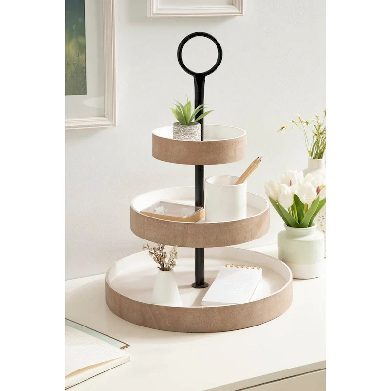 Kate and Laurel Woodmont 3 Tiered Wood Tray - 3 Tier