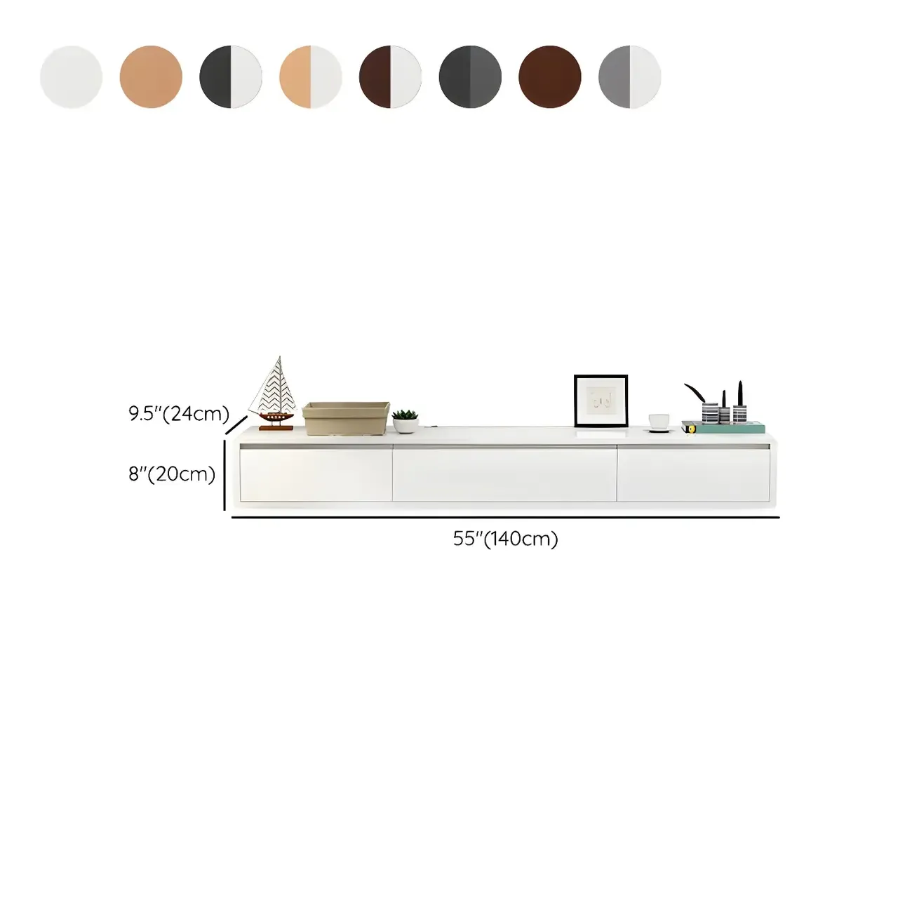 White Floating Mount Wood Drawers Cabinet TV Stand