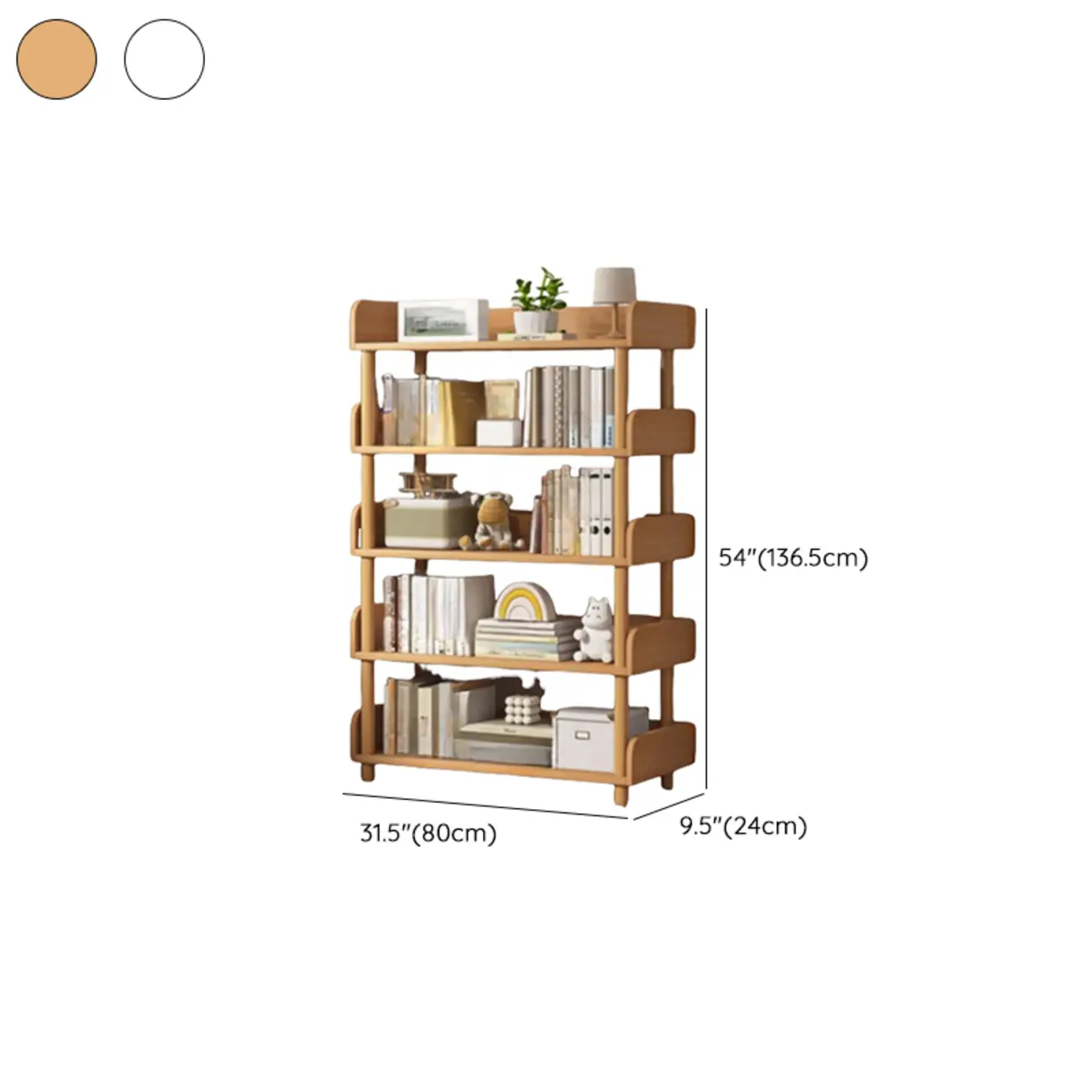 Vertical Natural Multi-Shelf Open Back Wood Bookcase