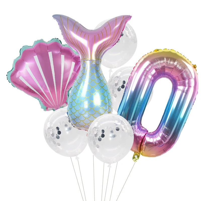 HULIANFU Little Mermaid Party Balloons 32inch Number Foil Balloon Kids Birthday Party Decoration Supplies Baby Shower Decor Helium Globos - Deanwangkt