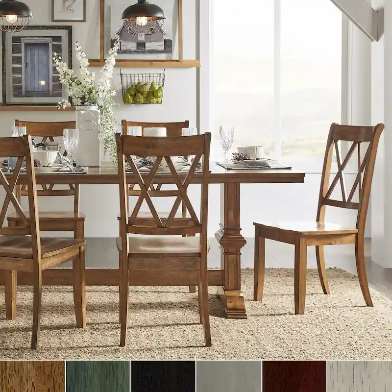 Eleanor Oak Farmhouse Trestle Base 5-Piece Dining Set - X Back by iNSPIRE Q Classic
