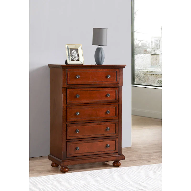 Meade Cherry 5-Drawer Chest of Drawers (36 in. L X 18 in. W X 53 in. H)