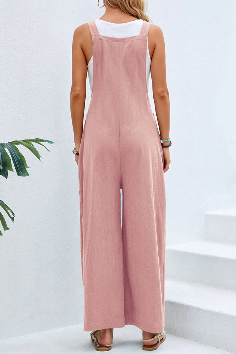 hulianfu Casual Vacation Solid Buttons Square Collar Loose Jumpsuits(10 Colors) - Deanwangkt
