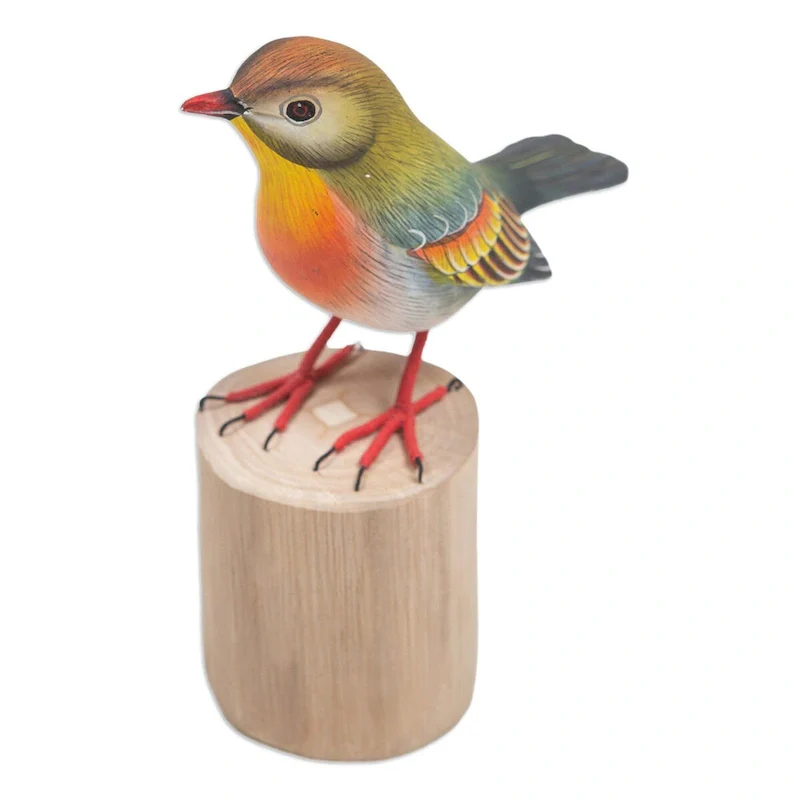 Novica Handmade Warbler Wood Statuette