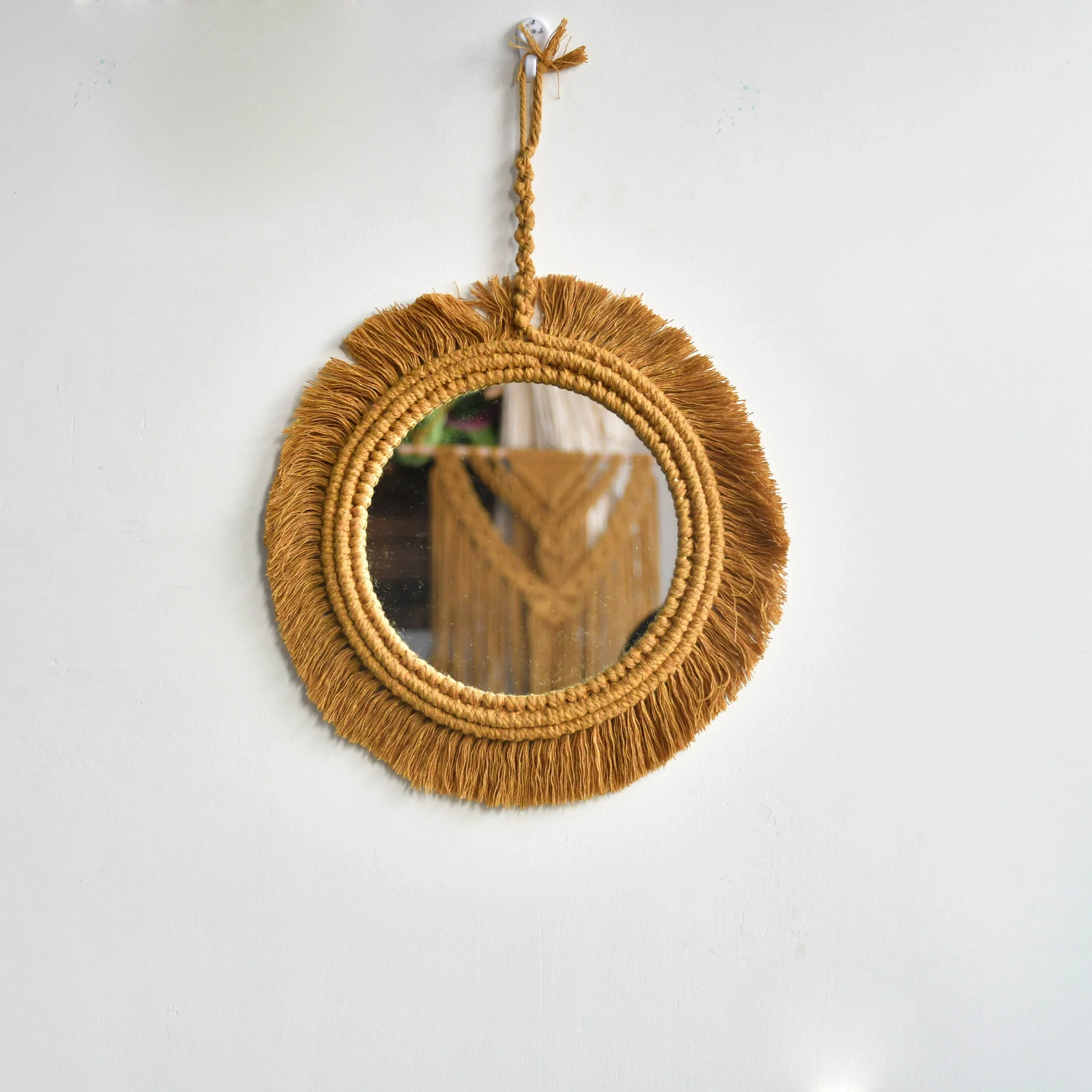 HULIANFU New arrival handmade macrame taperstry with mirror taperstry mirror wall hanging mirror Bohemian mirror - Deanwangkt