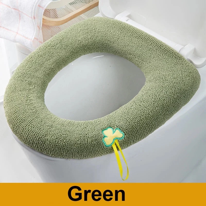 HULIANFU Winter Warm Toilet Seat Cover Closestool Mat 1Pcs Washable Bathroom Accessories Knitting Pure Color Soft O-shape Pad Bidet Cover - Deanwangkt