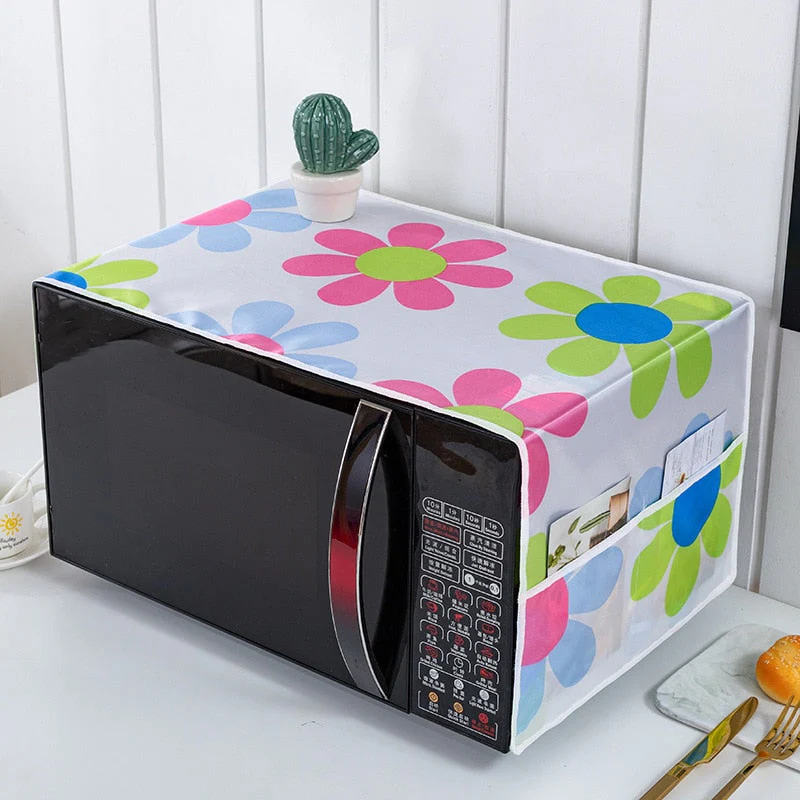 HULIANFU Peva Dustproof Microwave Oven Covers Printed Dust Oil Proofing Covers With Double Pockets Storage Bag Kitchen Accessories - Deanwangkt