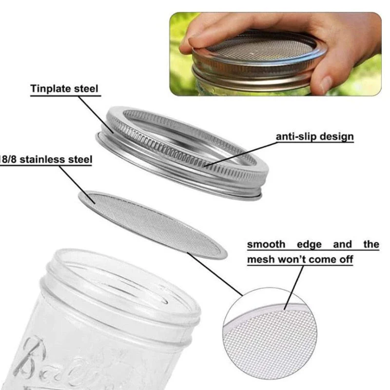 HULIANFU Stainless Steel Sprouting Jar Lids Home Garden Seed Sprouting Germinator Seed Sprouter Germination Grow Cover Strainer Lids - Deanwangkt