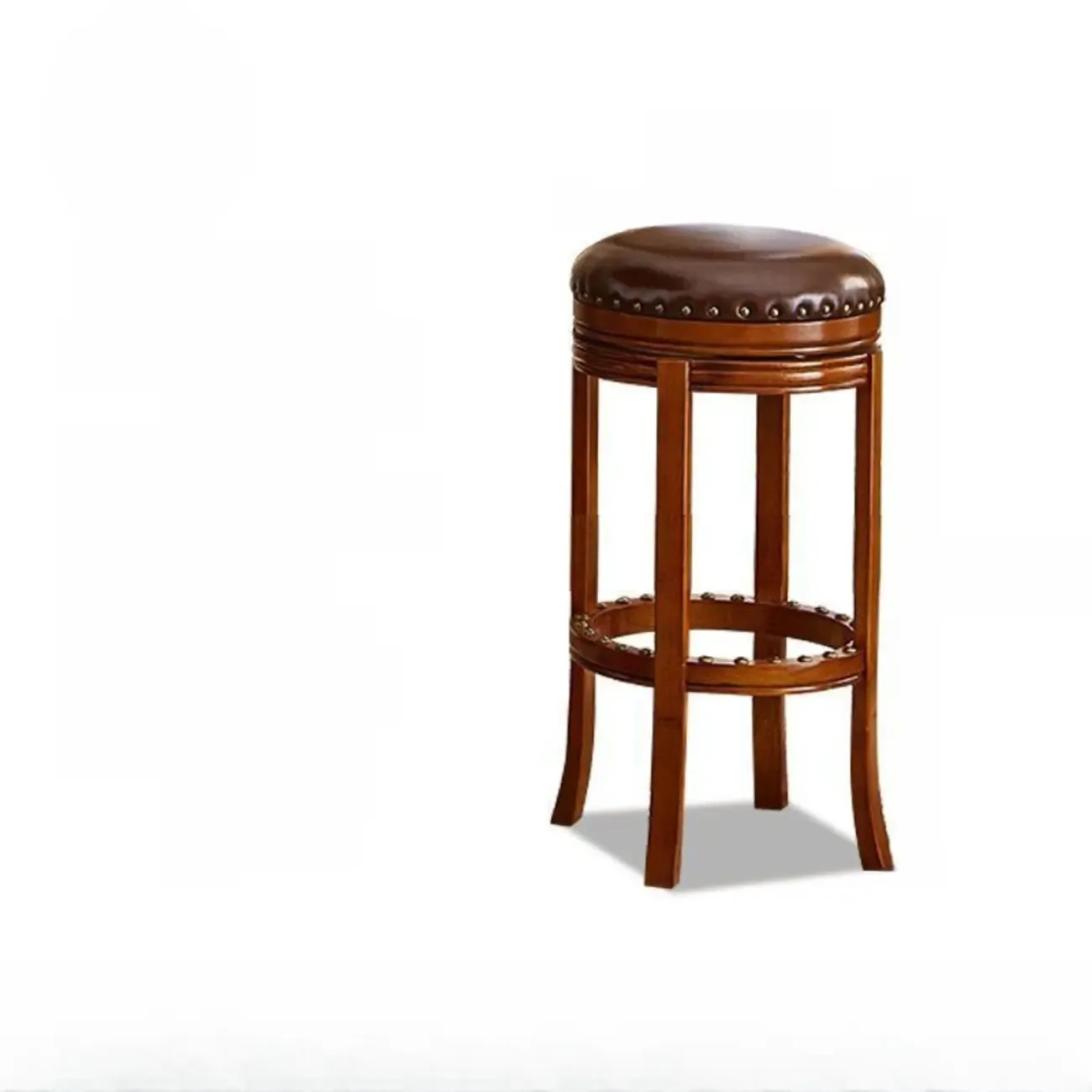Traditional Brown Rubberwood Cushioned Bar Stools