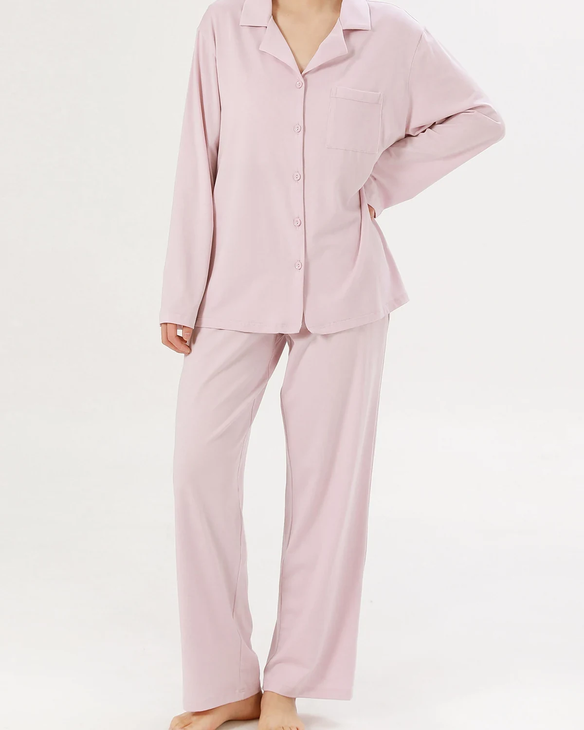 Couple-style loungewear for men and women in Lyocell Tencel and combed cotton with lapel collar, pajama set with built-in cups and pants, postpartum homewear