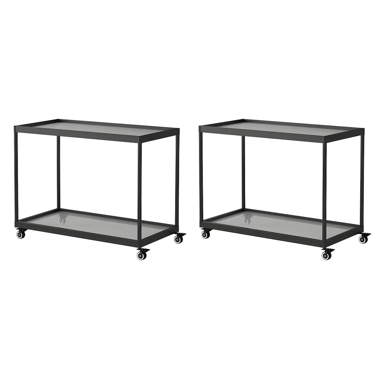 Gold Glass Rectangular Top Shelf Side Table on Wheels