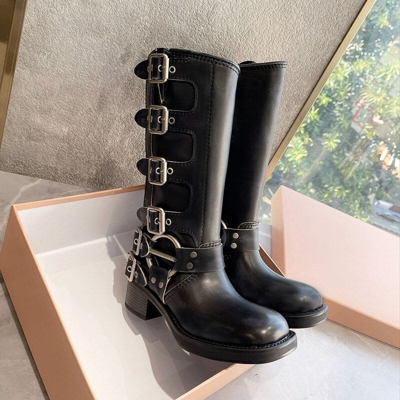Large Size 42 Motorcycle Boots Women's INS Hot Sale Martins Shoes Platform Combat Botas Women Boots Trend  Goth Cowboy Boot - Deanwangkt