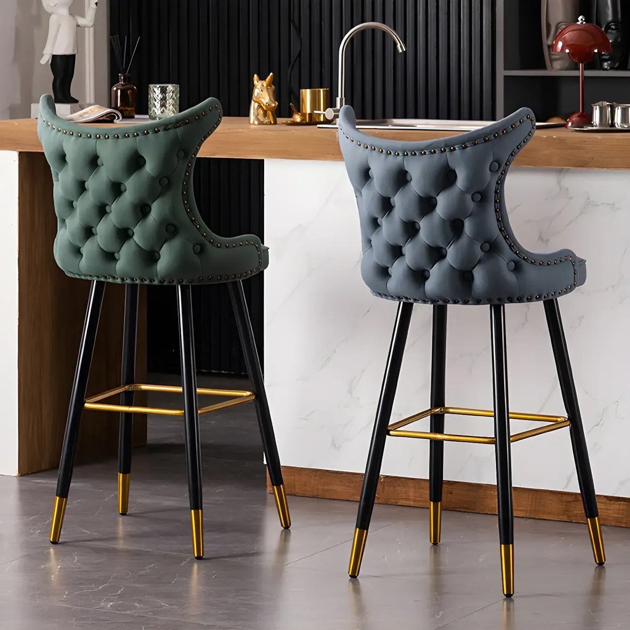 Velvet Upholstered Wingback Counter Height Bar Stools
