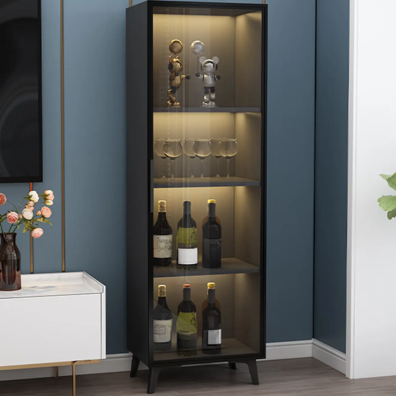 Compact Freestanding Enclosed Wooden Glass Curio Cabinet