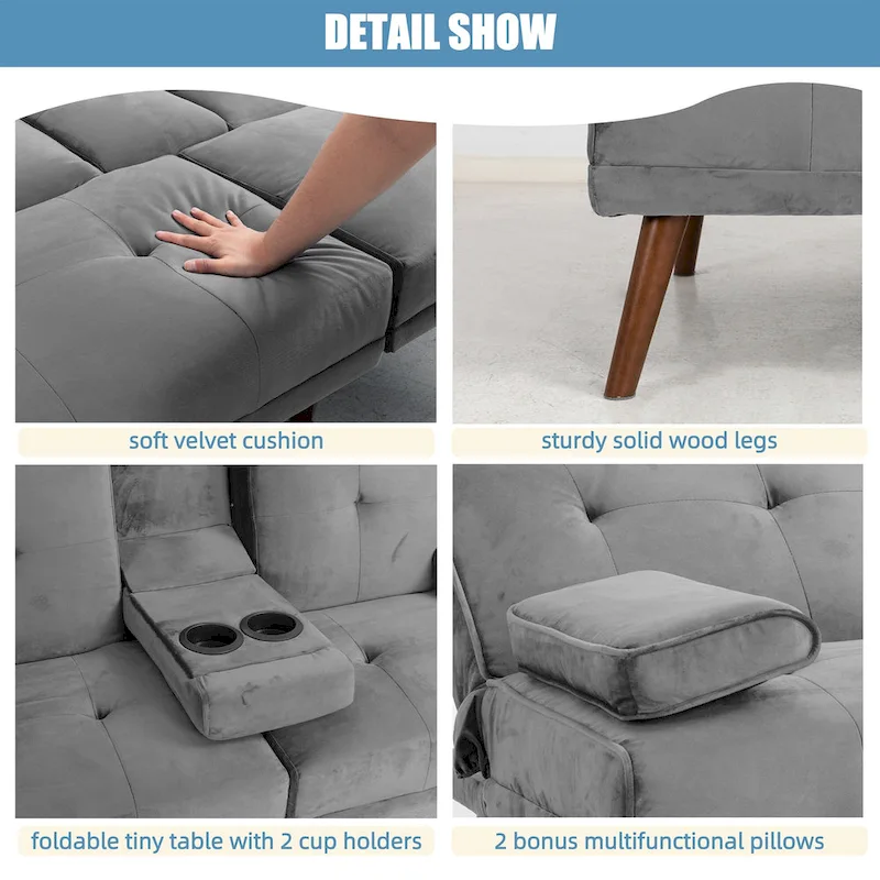Futzca 60 Small Loveseat, 3 in 1 Cute Convertible Sofa Bed