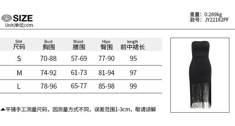 hulianfu Summer Fashion Black Tassel Sexy Tube Top Dress Outfits Women Elegant Evening Party Club Slit Bodycon Mini Dresses  Clothes - Deanwangkt