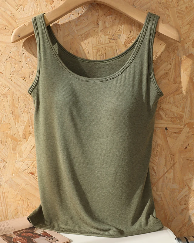 Wool acetate inner-layer base top, wearable-as-outerwear camisole with built-in fixed cups so no bra is needed, women's warm tank