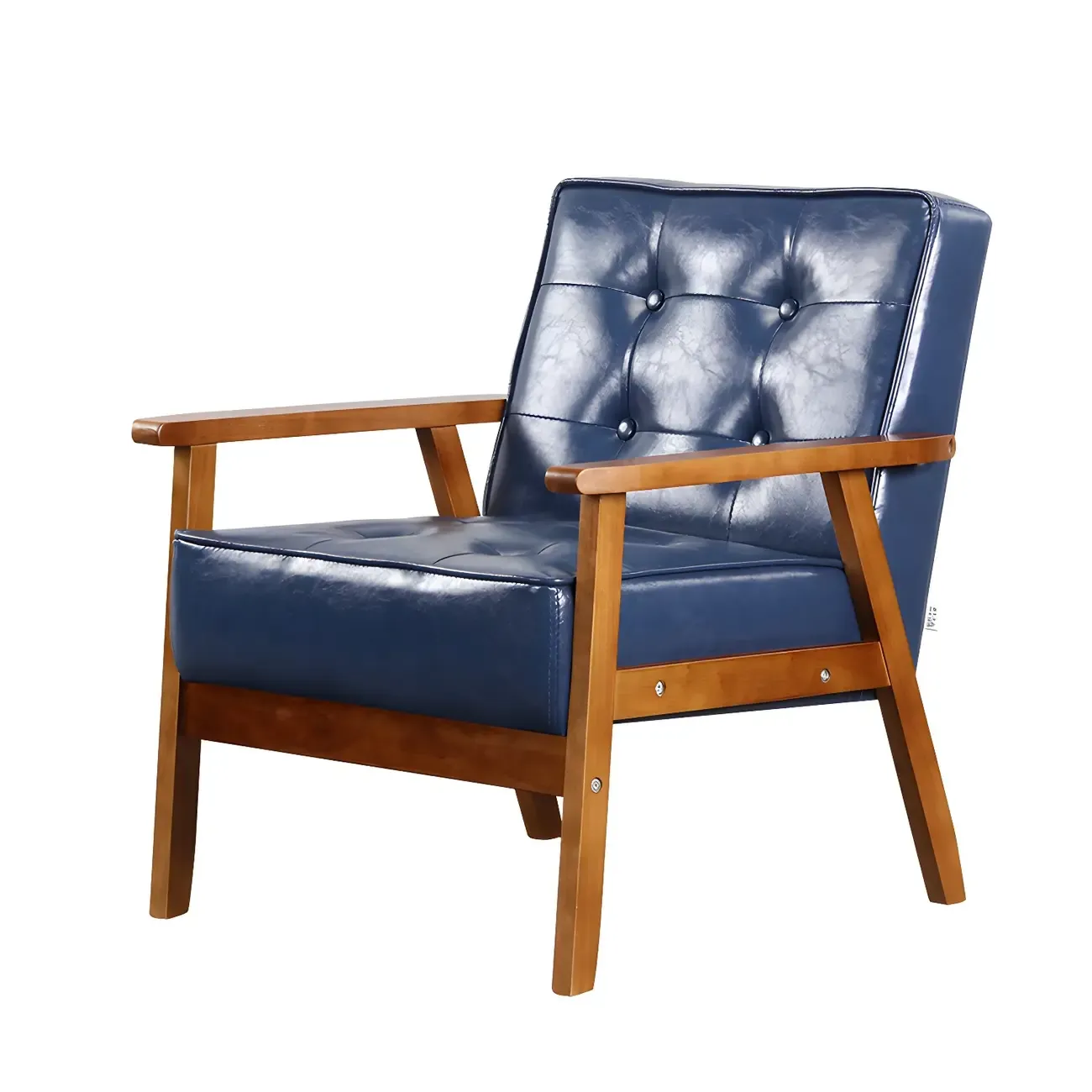 Modern Leather Tufted Accent Chair with Wood Frame