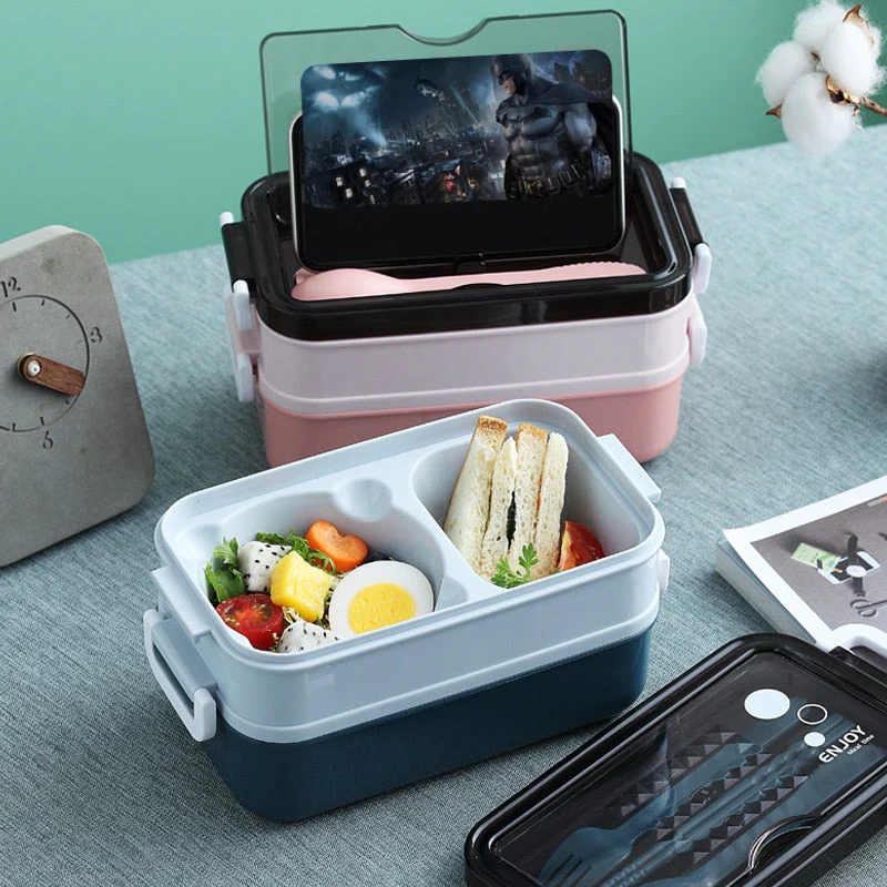 HULIANFU Lunch Box Bento Box for School Kids Office Worker 3layers Microwae Heating Lunch Container Food Storage Box - Deanwangkt