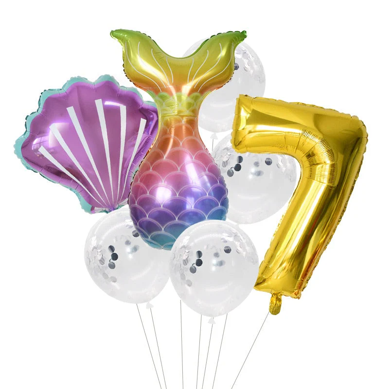 HULIANFU Little Mermaid Party Balloons 32inch Number Foil Balloon Kids Birthday Party Decoration Supplies Baby Shower Decor Helium Globos - Deanwangkt