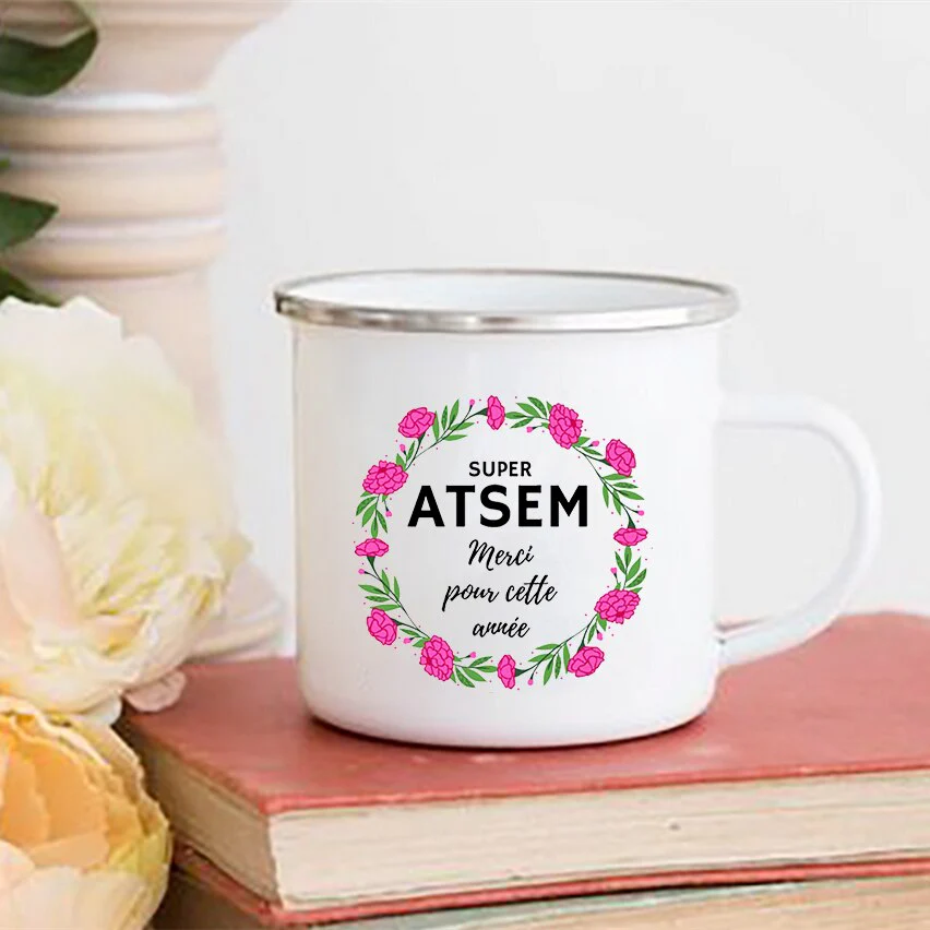 HULIANFU Merci Maîtresse/Atsem Print Coffee Mug Creative Enamel Cups Drinks Water Milk Cup Mug School Home Handle Drinkware Teacher Gifts - Deanwangkt
