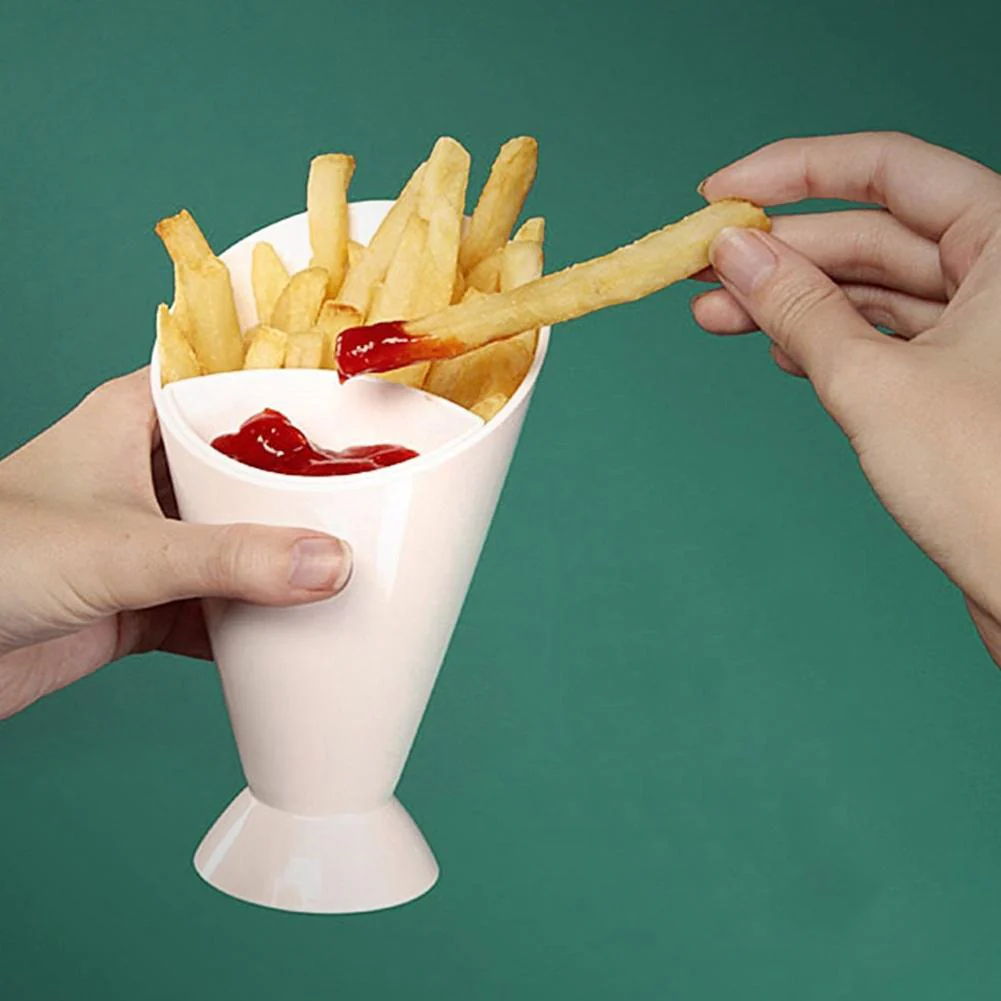 HULIANFU Plastic Cup Self Stand 2 in 1  French Fries Shelf Holder Assorted Sauce Chips Snack Cone Dip Cup Tableware Two Cup-mouth Kitchen - Deanwangkt
