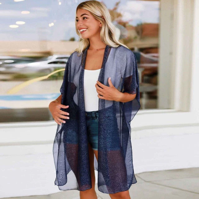 Casual Leaves Print Chiffon Kaftan Beach Cover Up Cardigan Shawl Swimwear Women Summer Swimsuit Pareos Cape Saida De Praia - Deanwangkt