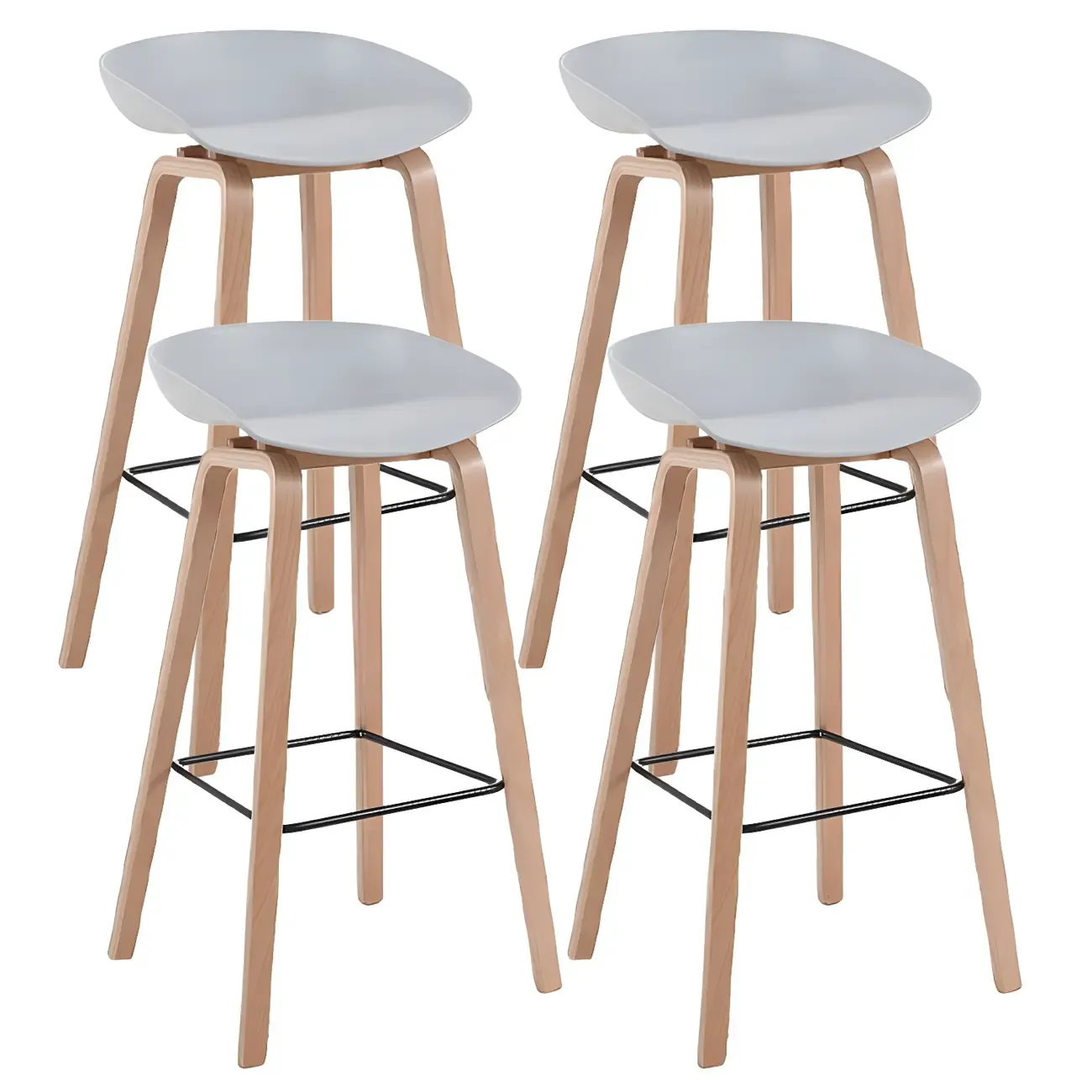 Mid-Century Modern Plastic Bar Stool with Wood Legs