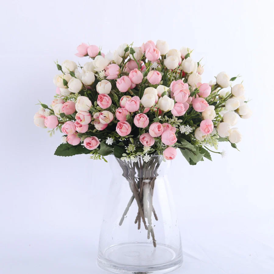 HULIANFU white mini silk rose artificial flowers for wedding decoration bride fake flower bouquet diy home decor art accessories for vase - Deanwangkt