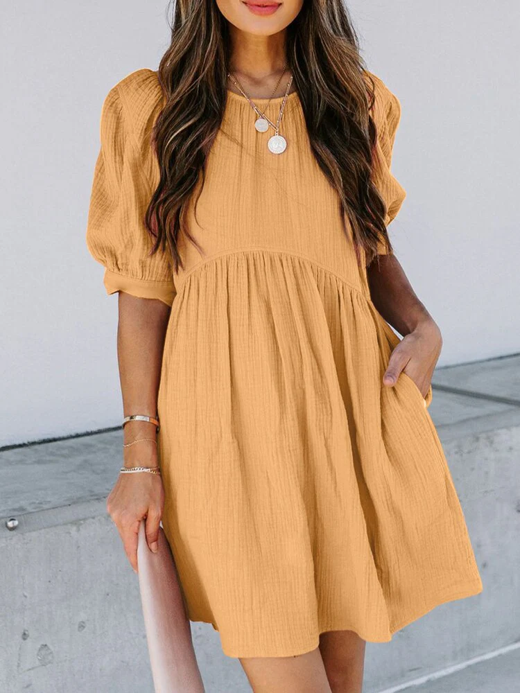 Hulianfu Summer Short-sleeved Dress Fashion New Loose Puff Sleeves Oversize Breasted Solid Color Dress Dresses Women - Deanwangkt