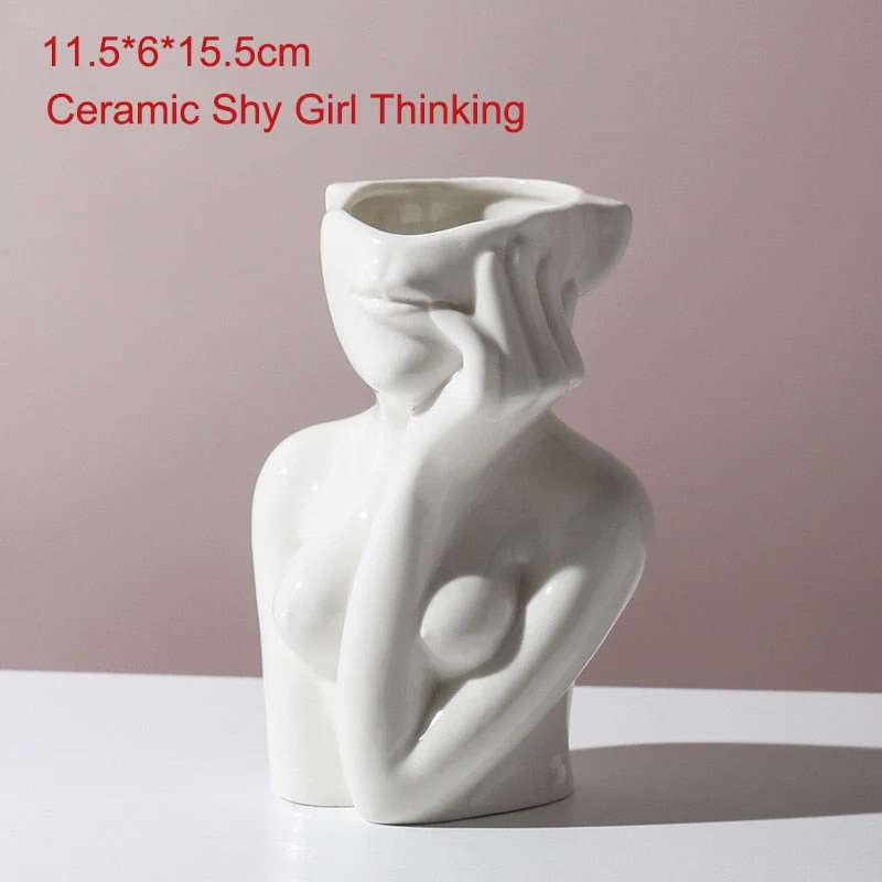 HULIANFU W&G Nordic Vase Home Decor Vase Creative Human Head Portrait Flower Vases Room Decoration Resin David Flower Vase Room Decor - Deanwangkt