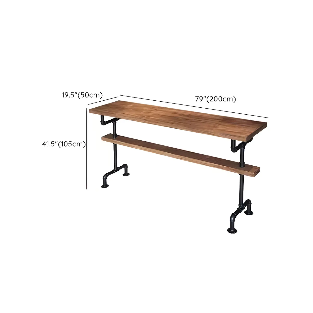 Rectangular Brown Pine Wood Bar Table with Footrest