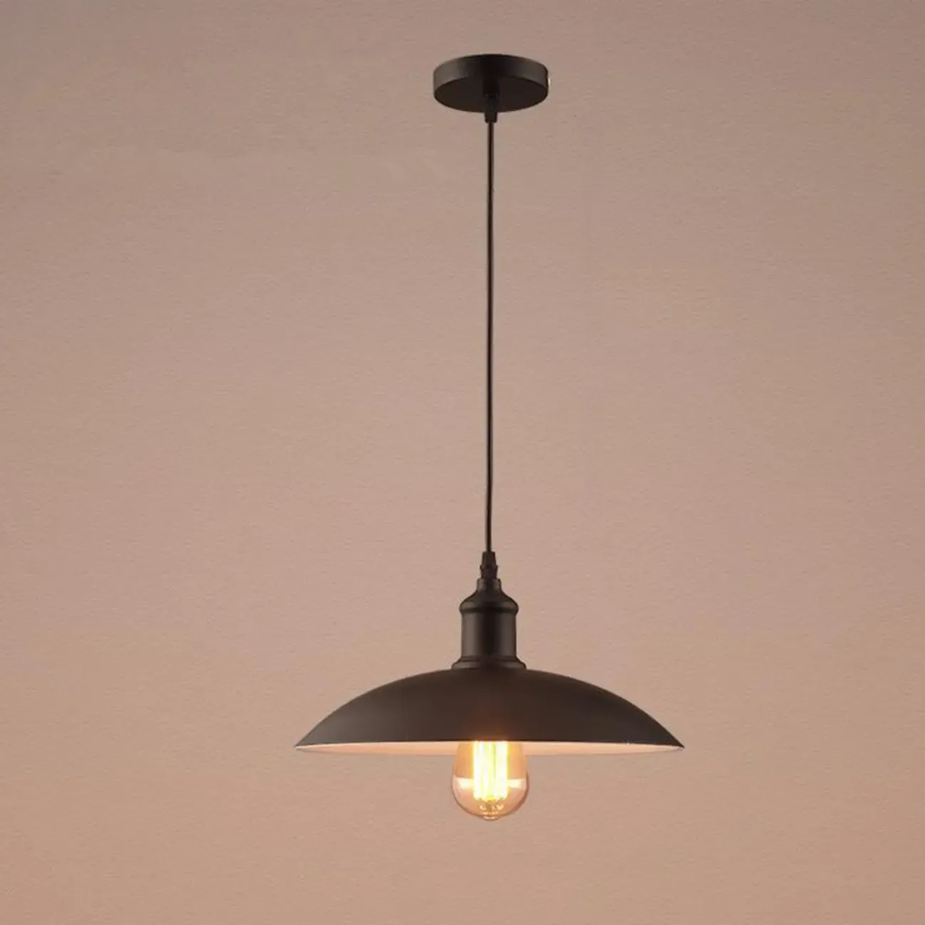 Industrial Adjustable Black Round Pendant light