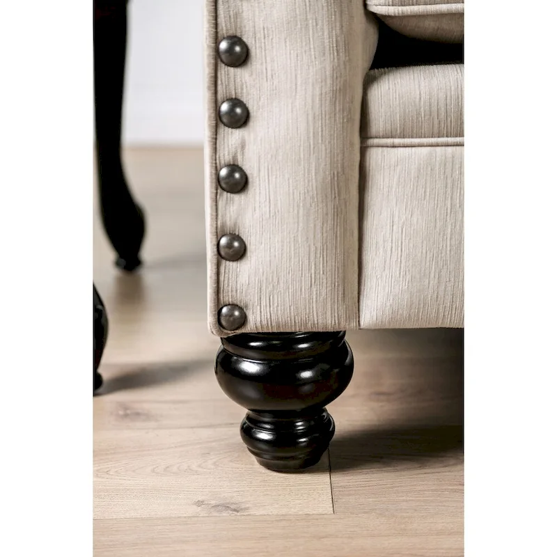 Cram Traditional Brown Chenille Tufted Nailhead Sofa by