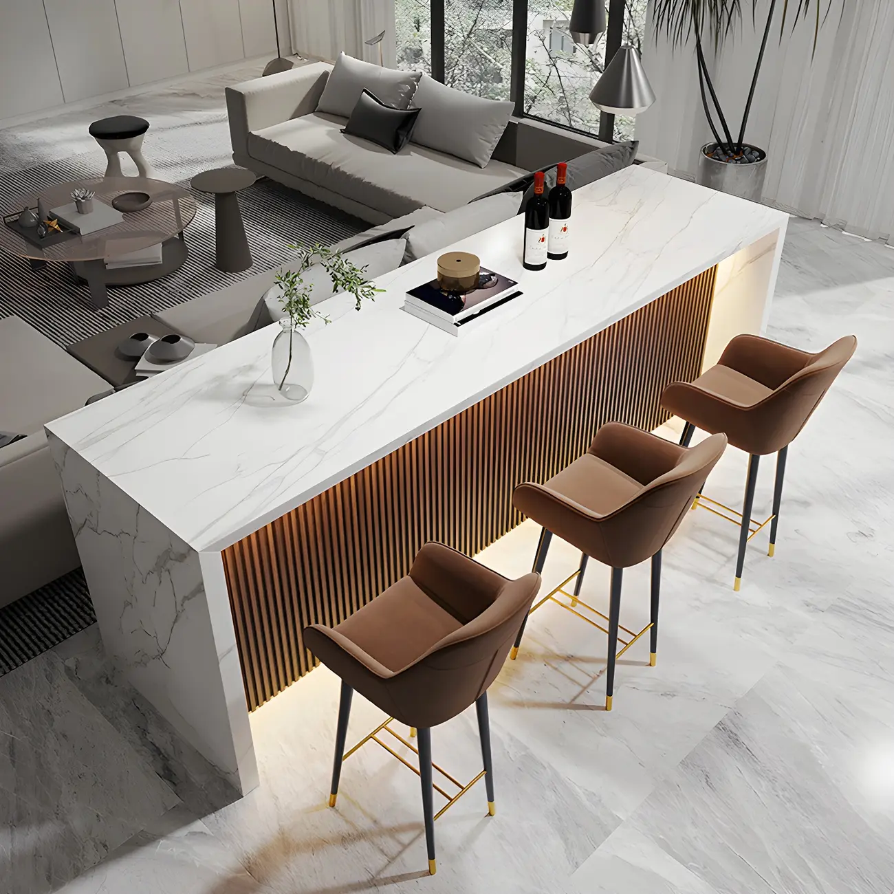 Modern LED White Marble Counter Height Bar Table