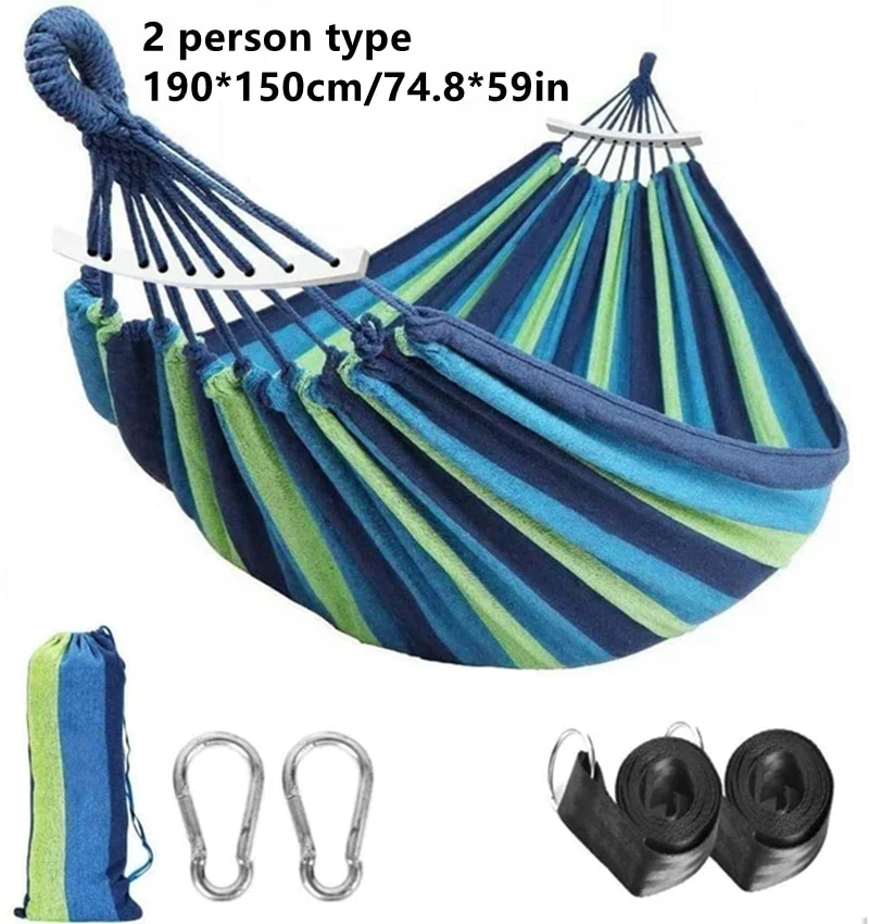 HULIANFU Outdoor Hammock Portable Garden Hammock Sports Home Travel Camping Swing Canvas Stripe Hang Bed Hammock Double Single People - Deanwangkt