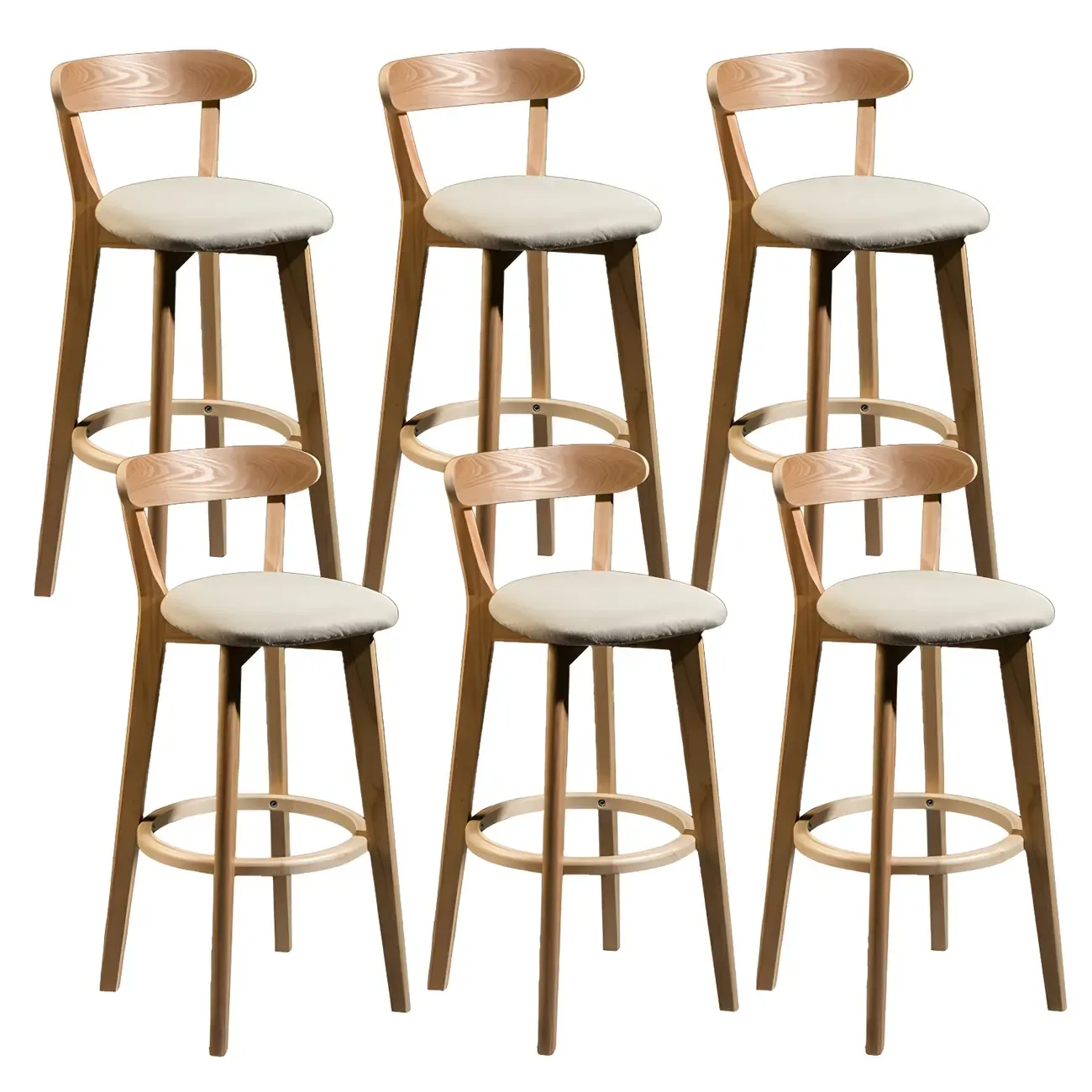 Wooden Upholstered Low Back Bar Height Stools Set of 2