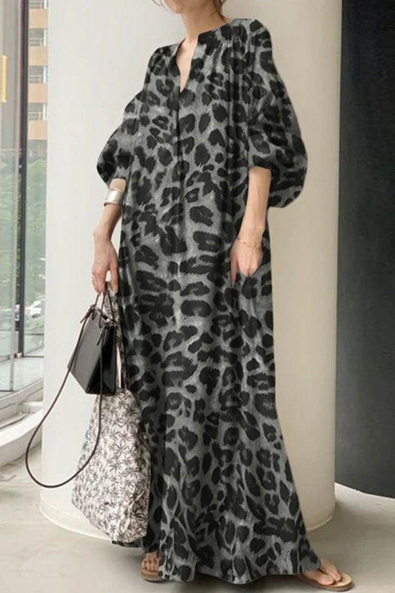 hulianfu Casual Leopard Printing Shirt Collar Dress Dresses(3 Colors) - Deanwangkt