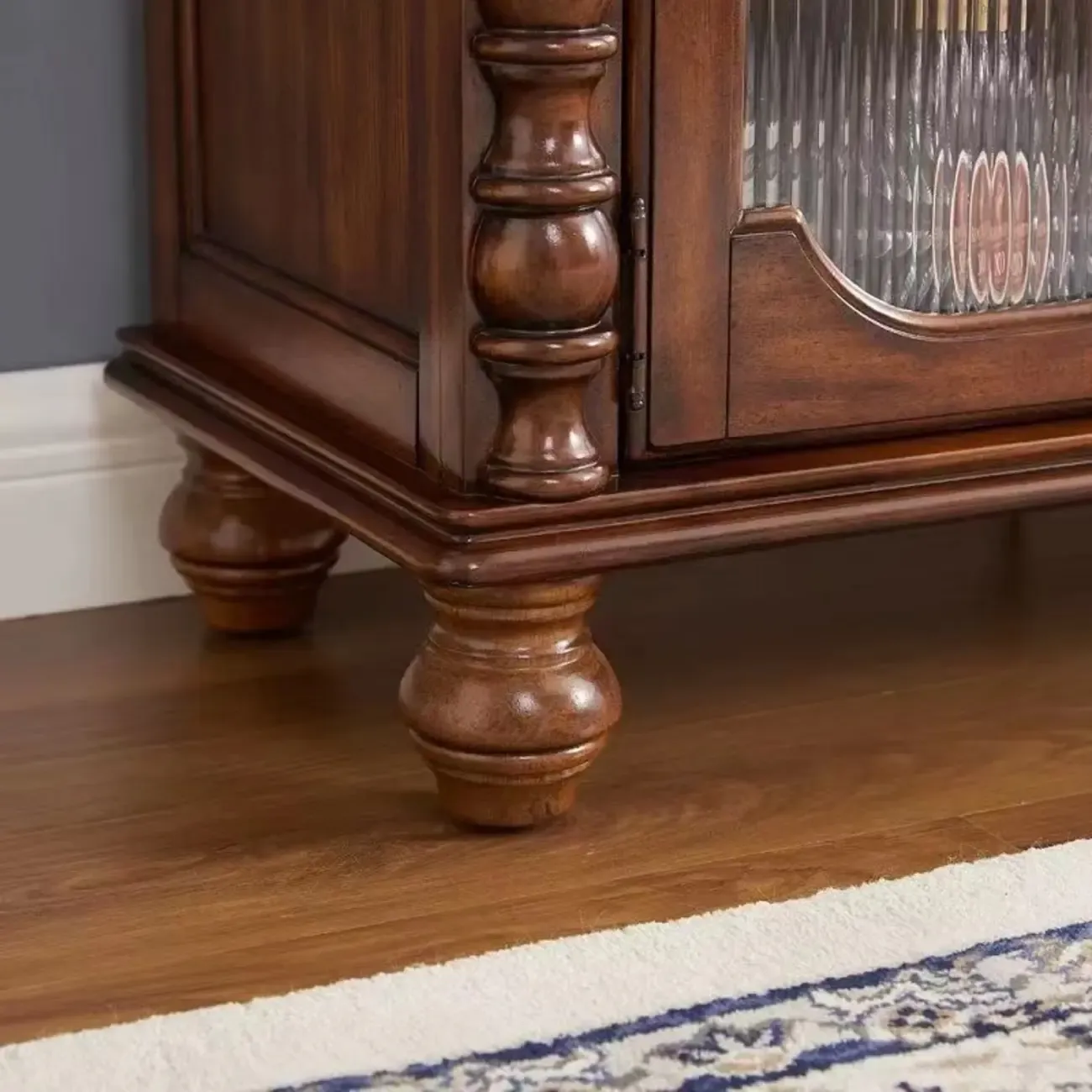 Mid-Century Modern Wood Bar Cabinet with Wine Rack