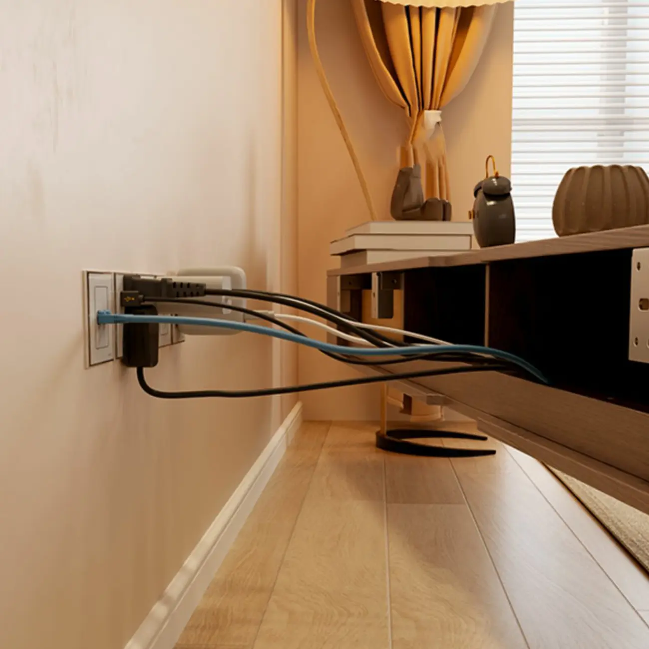 Scandinavian Wood Wall-mount TV Stand with Lift Drawers