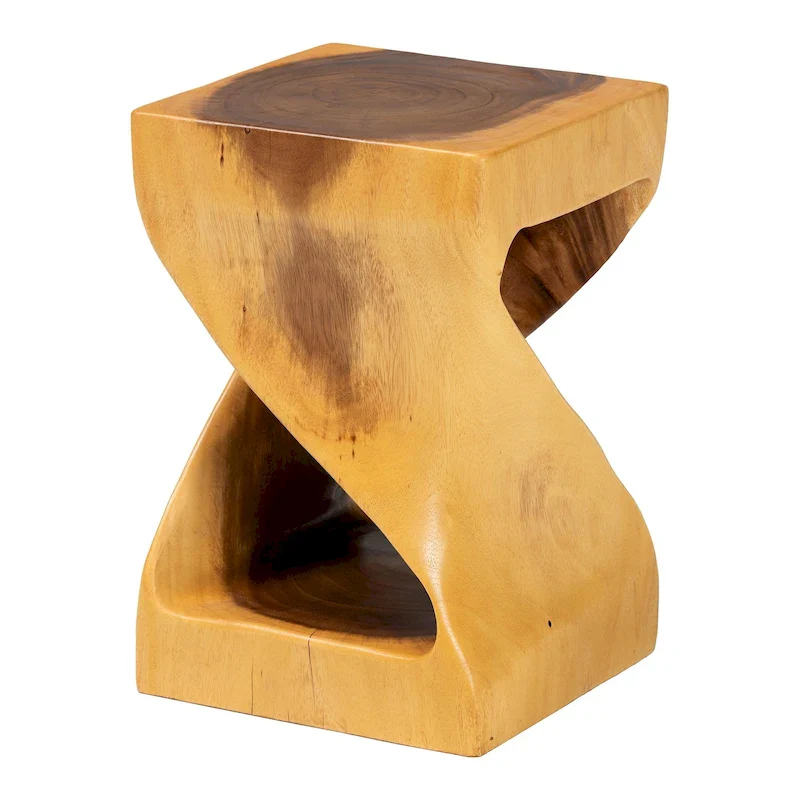 Rapha Hand-carved Suar Wood Side Table - Sculptural Accent Table with Twist Design, Modern Boho Style for Living Room or Bedroom