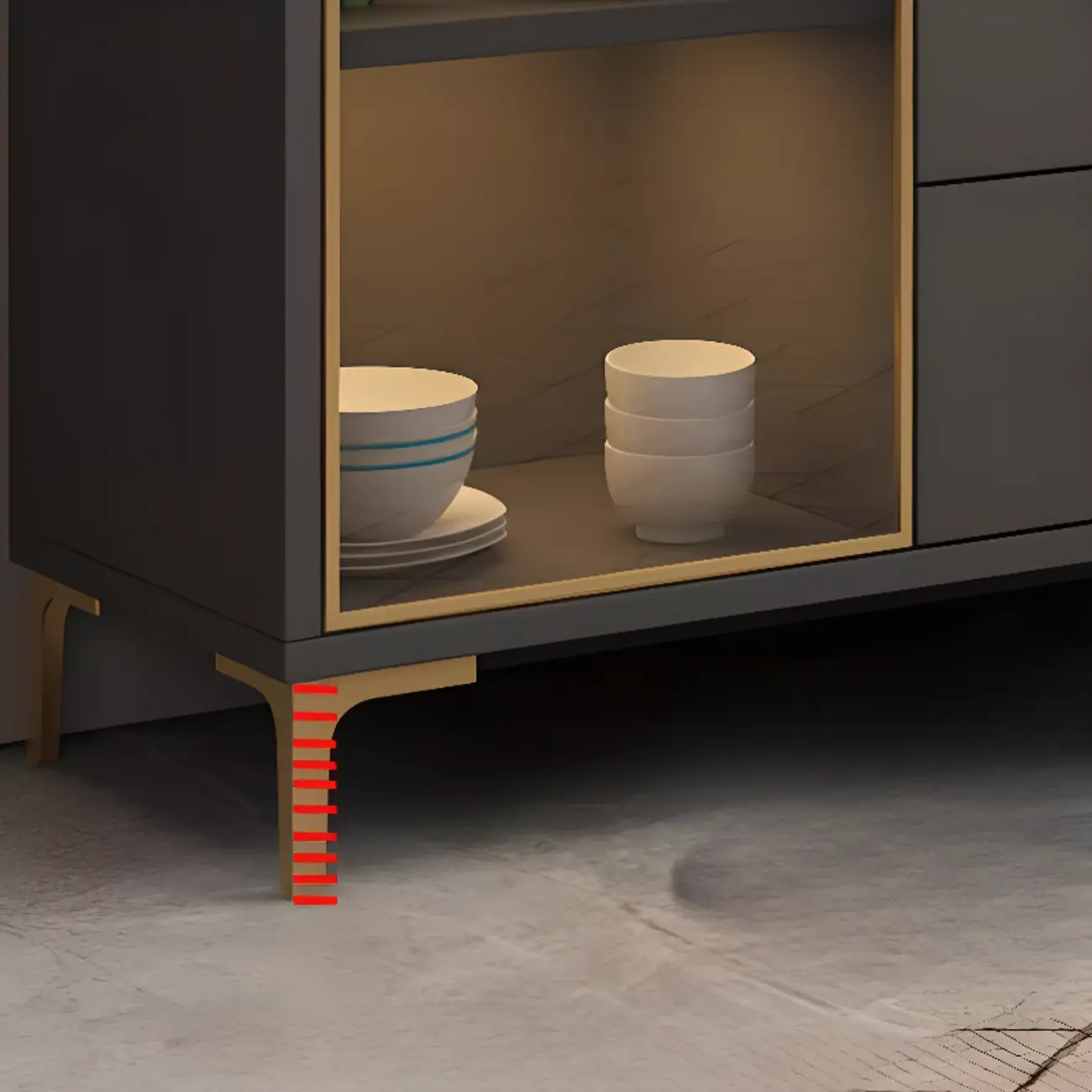 Trendy 6 Drawers White/Black Kitchen Cabinets with Metal Foot